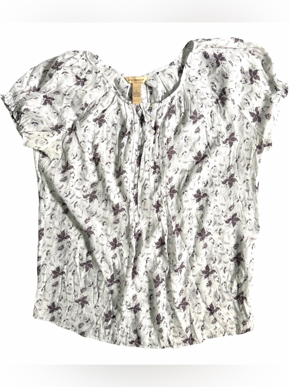 Bit & Bridle Western Peasant Floral Pintuck Top Women's Large White & Lavender